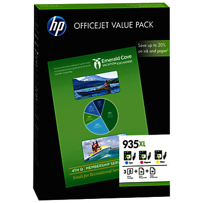 HP 935XL Ink Cartridge, Cyan, Magenta and Yellow Combo Pack, F6U78AE
